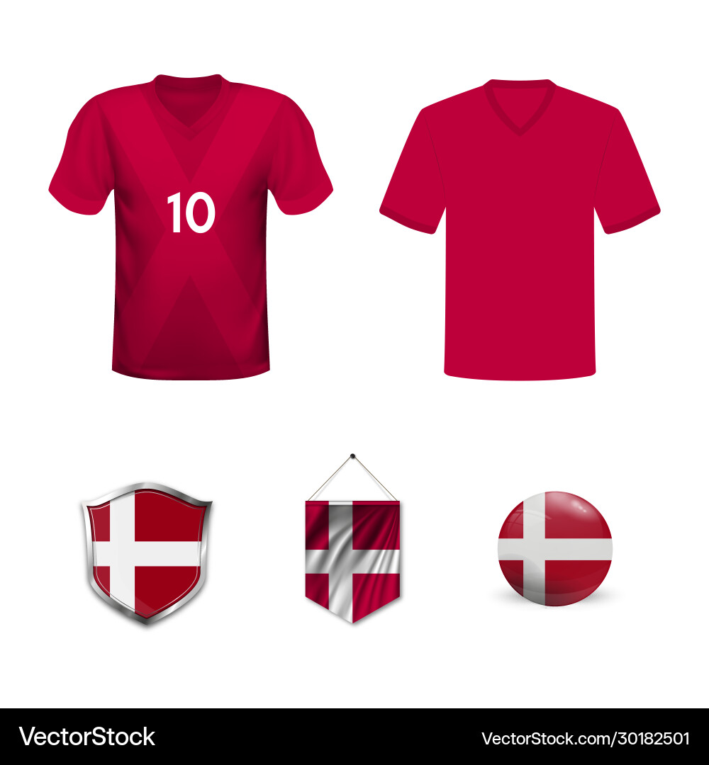 Denmark soccer jersey kit with team line up board Vector Image