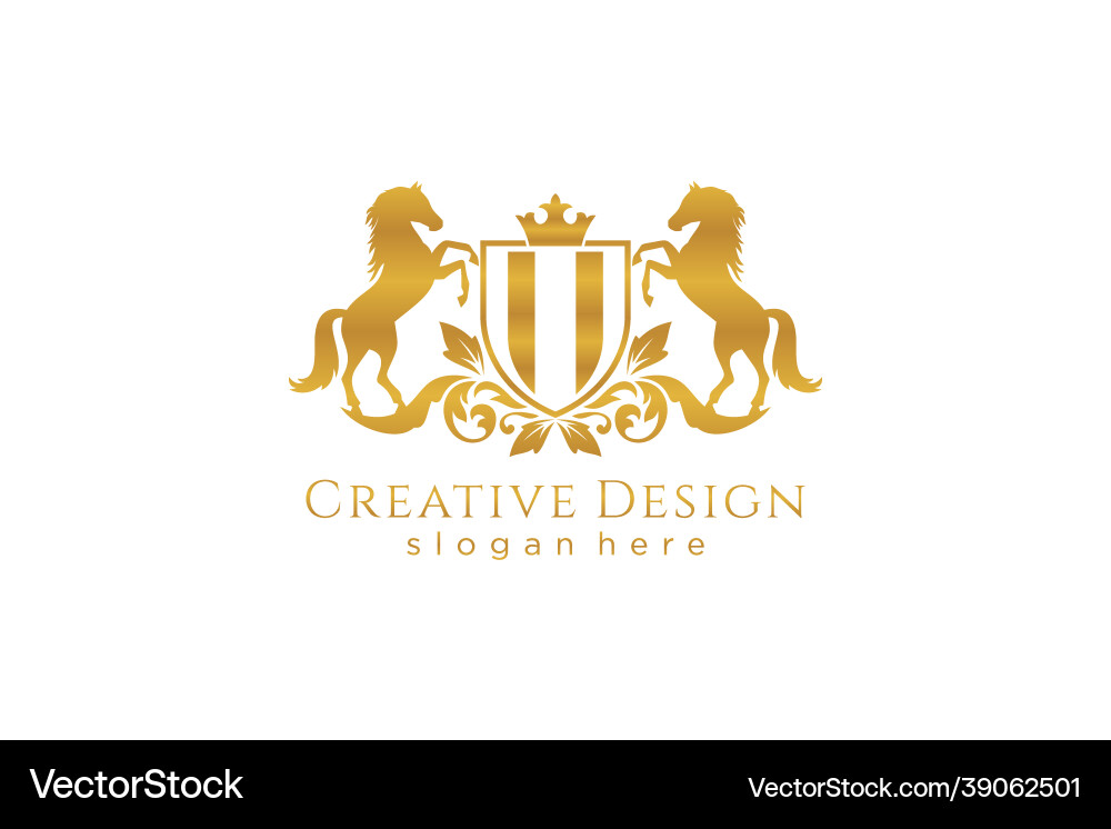 Initial ii retro golden crest with shield and two Initial ii retro golden crest with shield and two Vector Image
