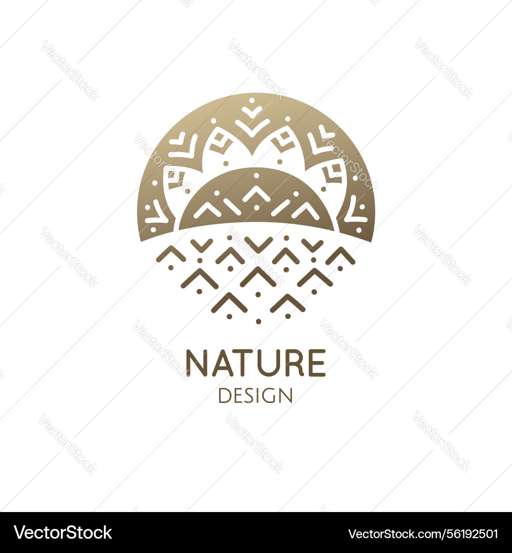 Logo of nature - trees sun river linear Logo of nature - trees sun river linear vector image