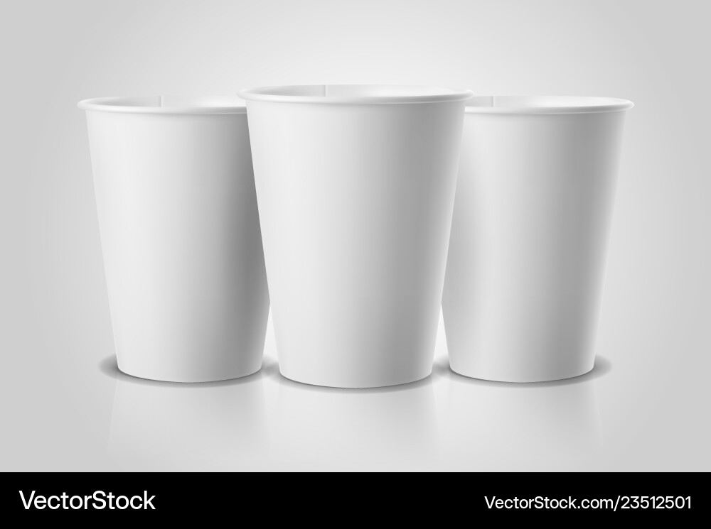 Realistic 3d white paper disposable cup set Realistic 3d white paper disposable cup set vector image