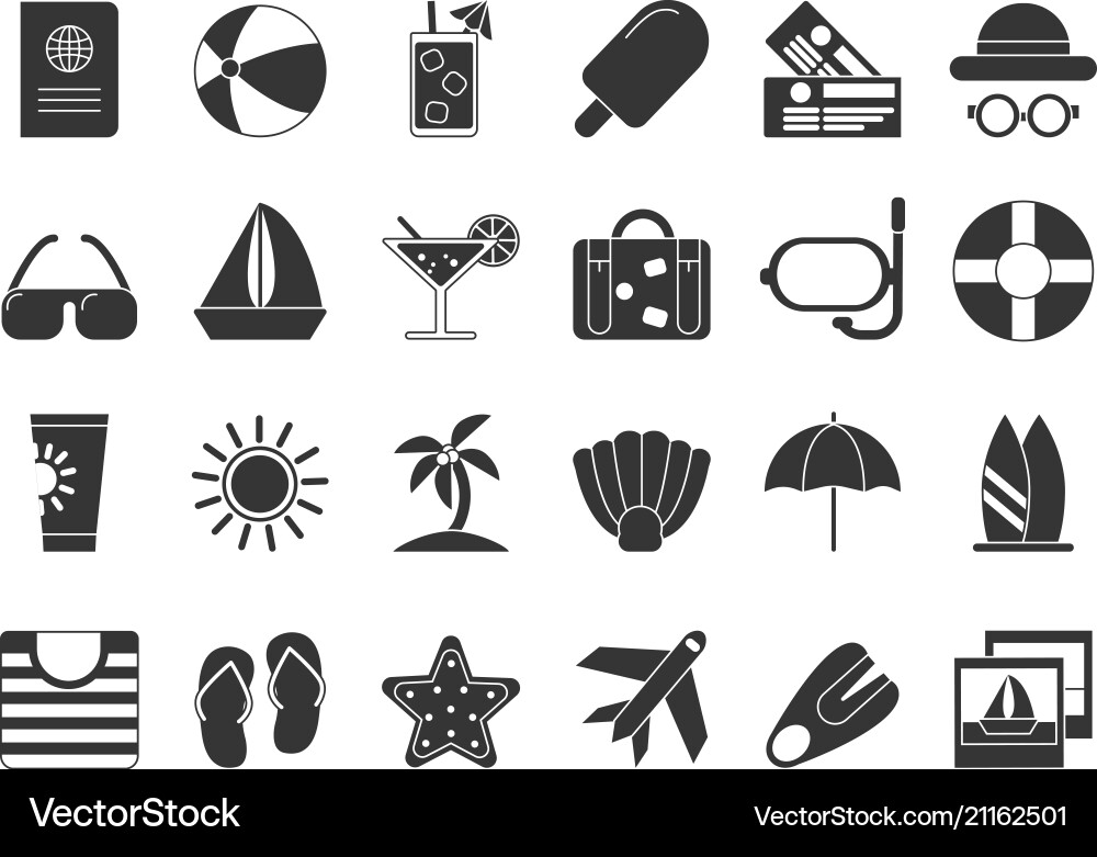 Summer time black symbols icon set isolate Summer time black symbols icon set isolate vector image