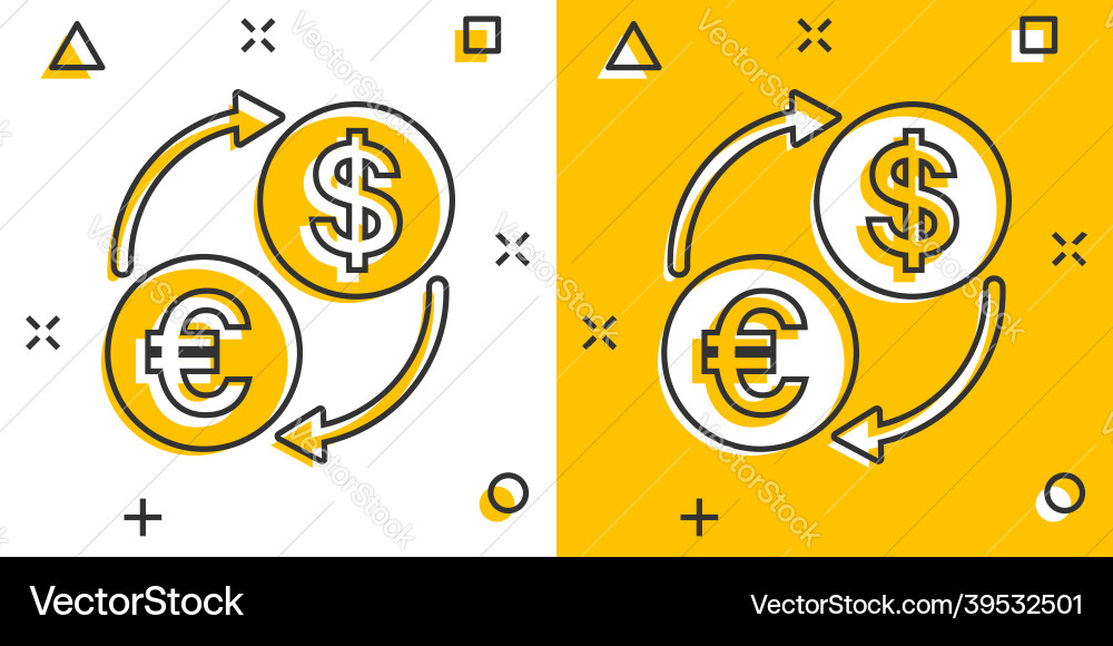 Währungswechsel-Symbol im Comic-Stil Dollar Euro Währungswechsel-Symbol im Comic-Stil Dollar Euro vektorbild