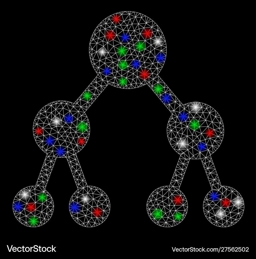Bright mesh carcass binary tree with light spots Bright mesh carcass binary tree with light spots vector image