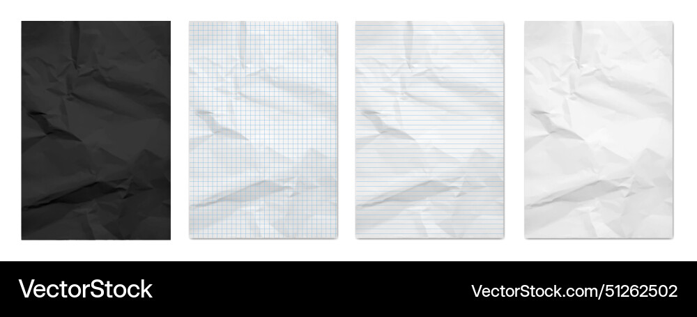 Crumpled paper set black white checkered Crumpled paper set black white checkered vector image