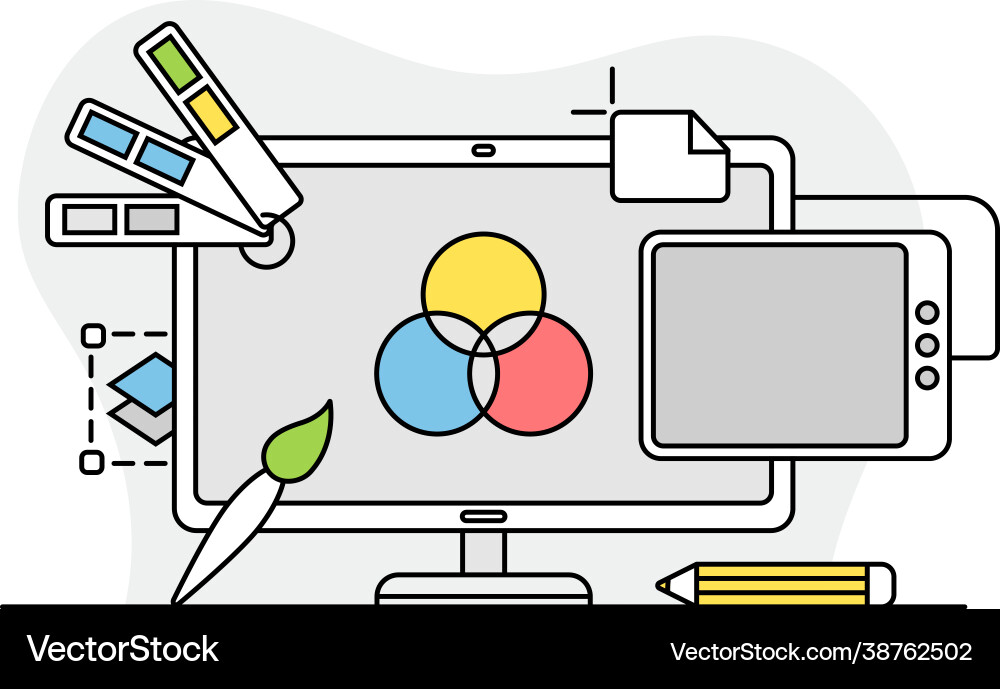 Desktop computer monitor with graphic editor Desktop computer monitor with graphic editor vector image