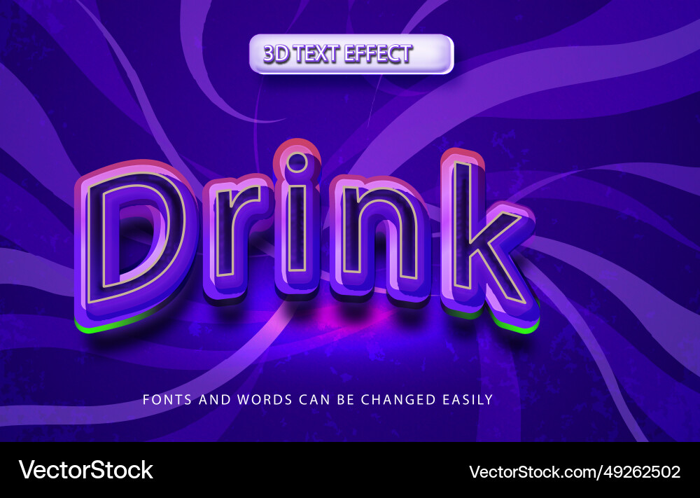 Drink 3d editable text effect style vector image
