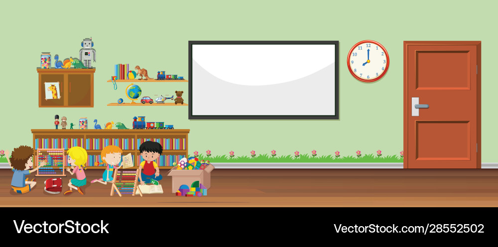 Hintergrundszene mit Whiteboard und Spielzeug Hintergrundszene mit Whiteboard und Spielzeug vektorbild