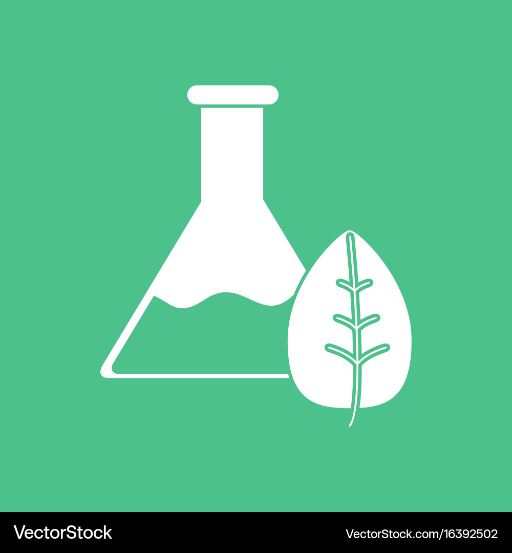 Icon lab flask with leaf vector image