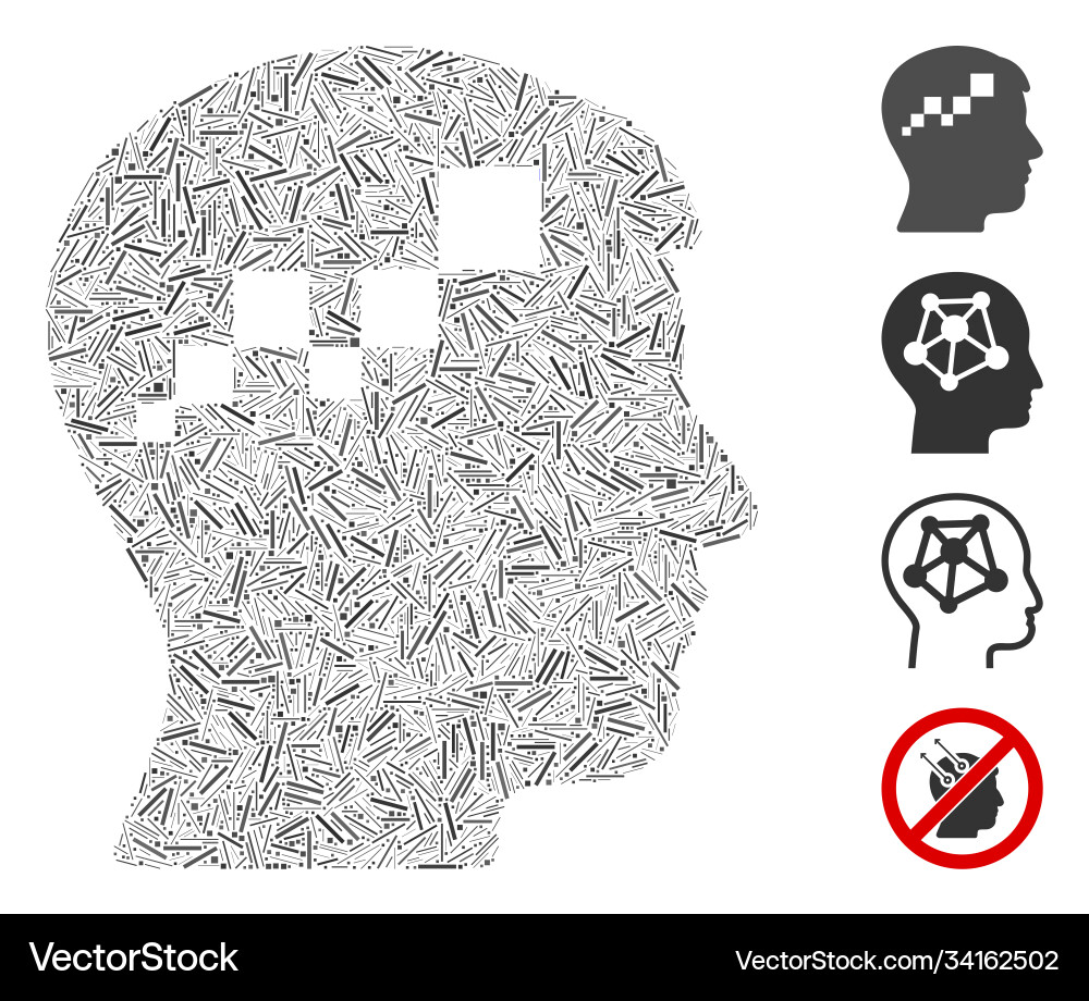 Linear brain blockchain icon mosaic vector image