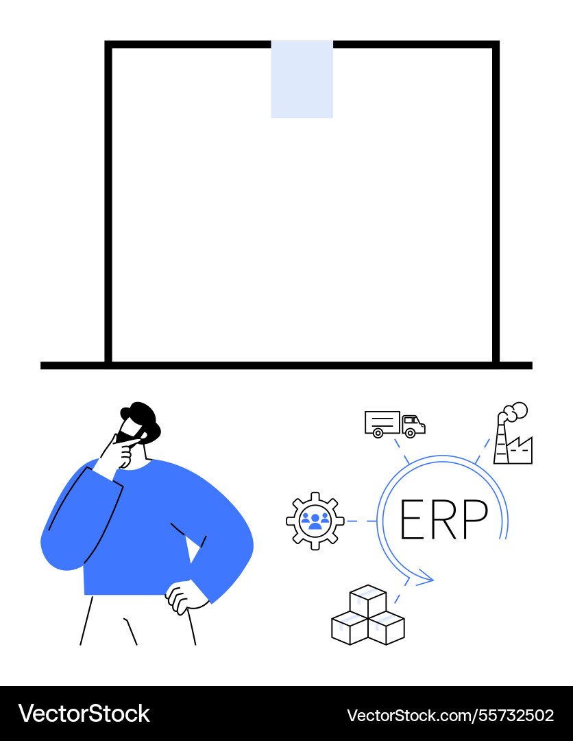 Man analyzing erp system workflow with key Vector Image