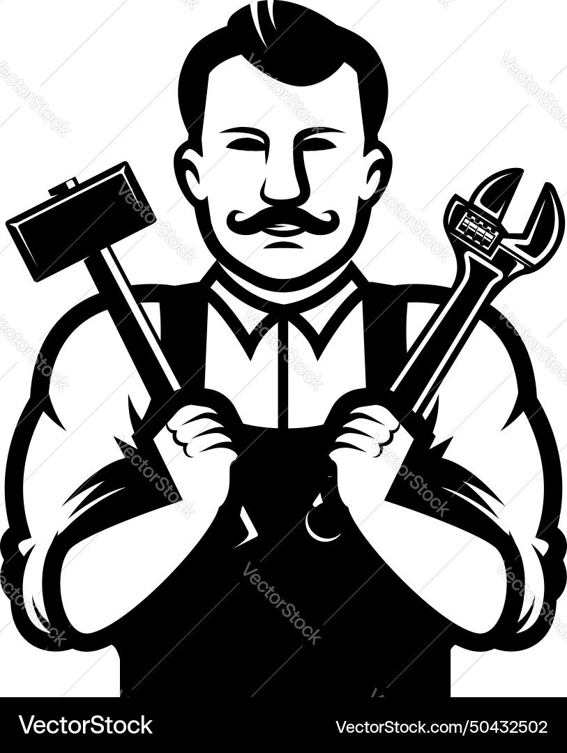Mechanic with wrench design element for emblem Mechanic with wrench design element for emblem Vector Image