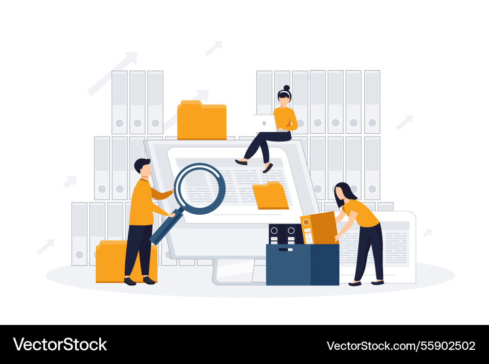 Office workers organizing data storage Vector Image