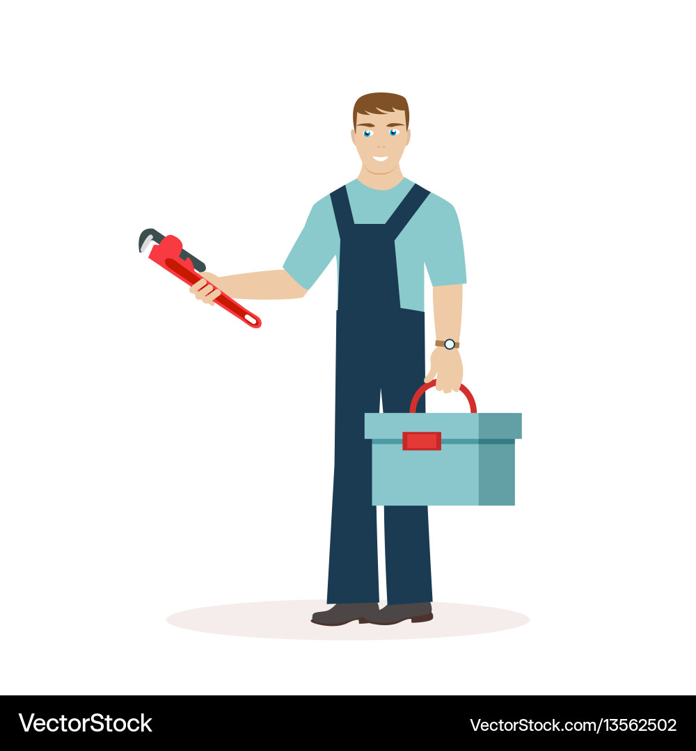 Plumber or mechanic with a wrench and tool box Vector Image
