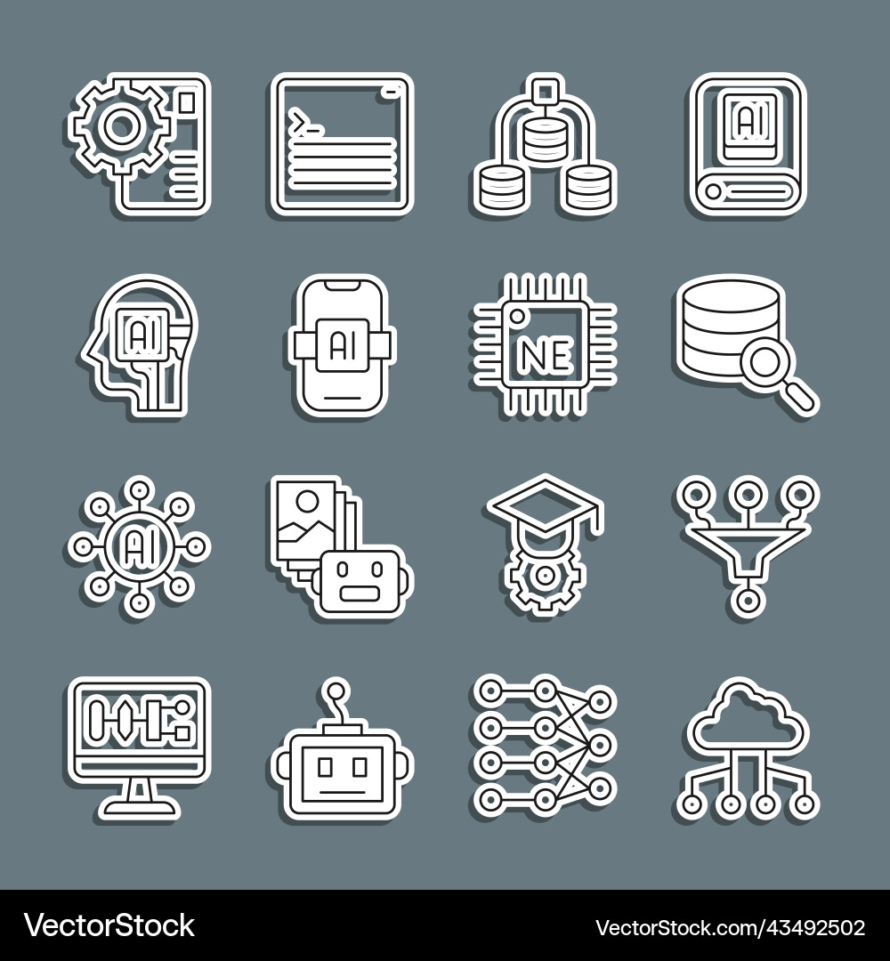 Set line network cloud connection funnel filter Set line network cloud connection funnel filter vector image