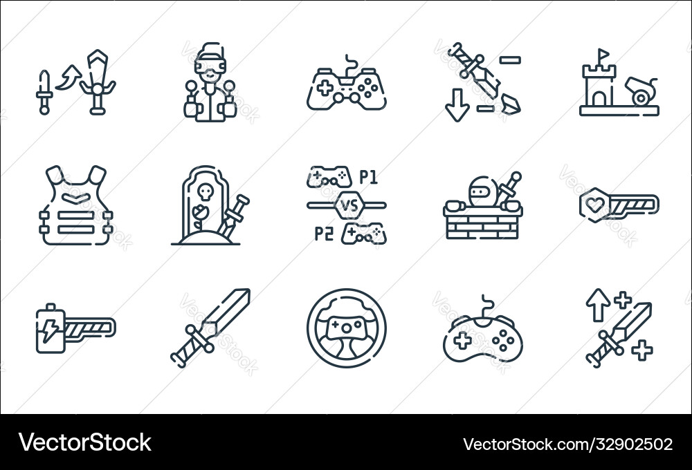 Videogame line icons linear set quality Videogame line icons linear set quality vector image