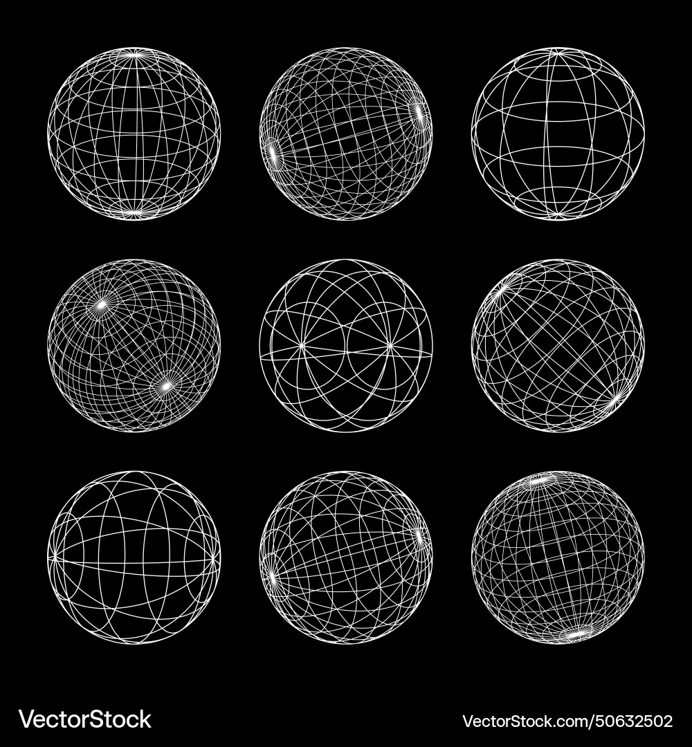 Wireframe shapes lined sphere perspective mesh Wireframe shapes lined sphere perspective mesh vector image