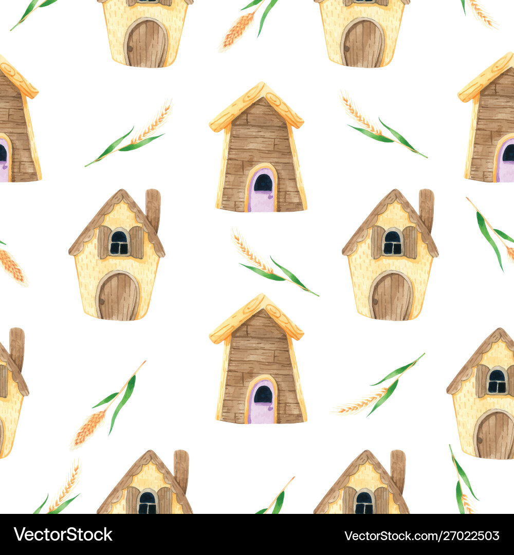 Cartoon house seamless pattern in watercolor Vector Image