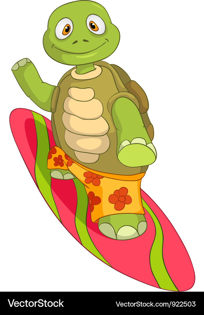 Cartoon Turtle Surfing Vector Image