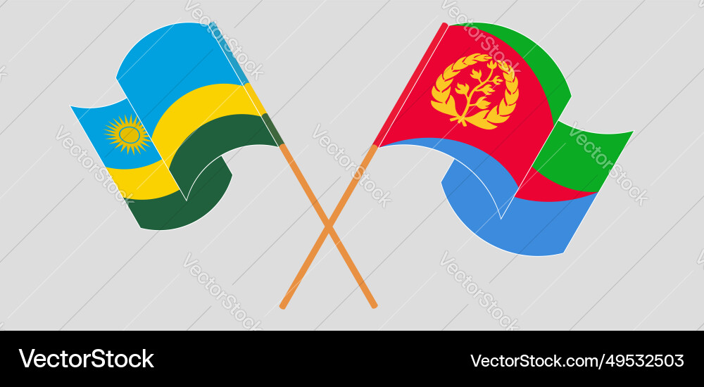 Crossed and waving flags of rwanda eritrea Crossed and waving flags of rwanda eritrea Vector Image