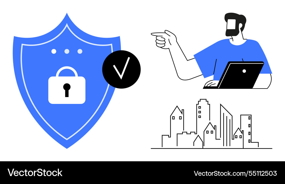 Cybersecurity concept shield with padlock user Cybersecurity concept shield with padlock user vector image