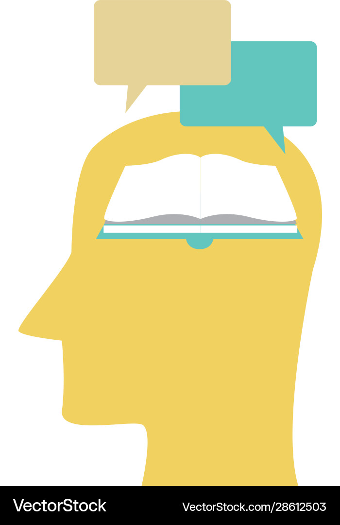 Head with book and speech bubbles colorful design Vector Image