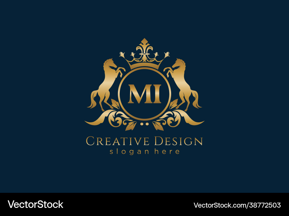 Initial mi retro golden crest with circle and two vector image