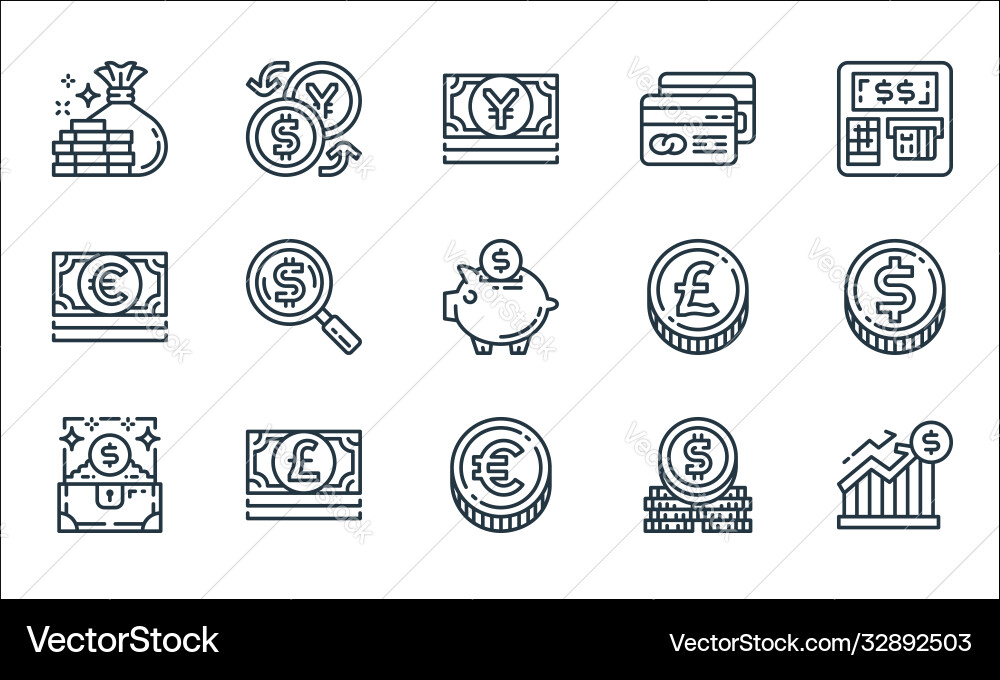 Money and currency line icons linear set quality vector image