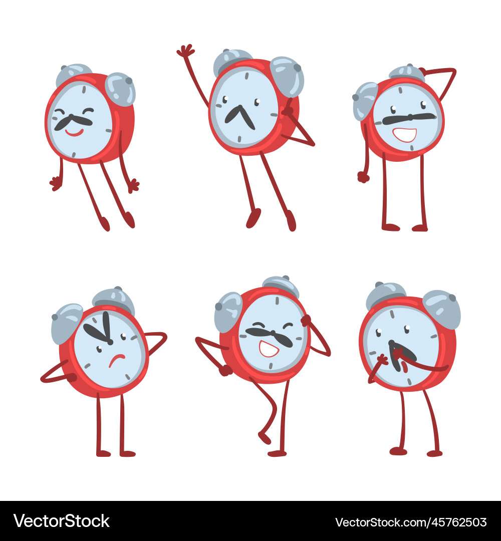 Red alarm clock character with funny face Vector Image