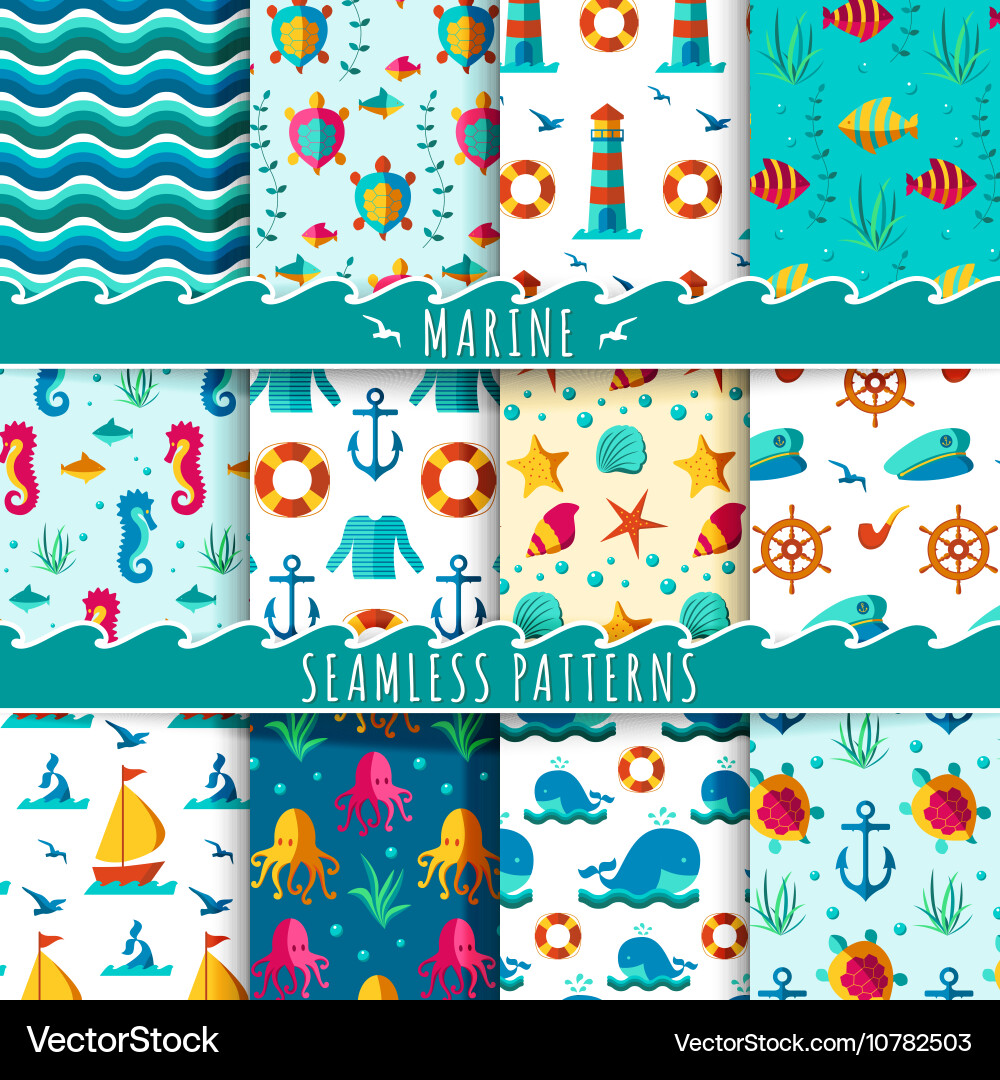 Seamless patterns with nautical elements vector image