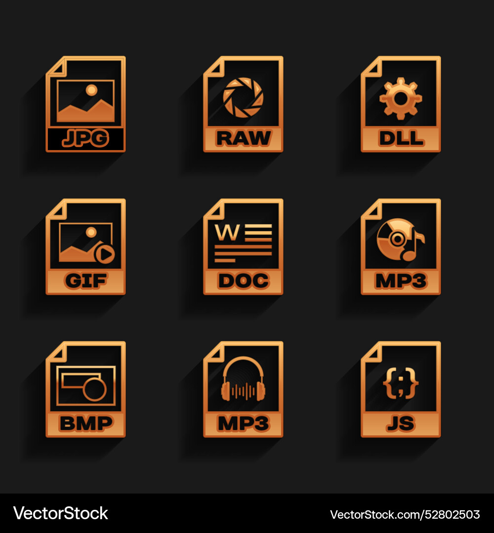 Set doc file document mp3 js bmp and gif icon Vector Image
