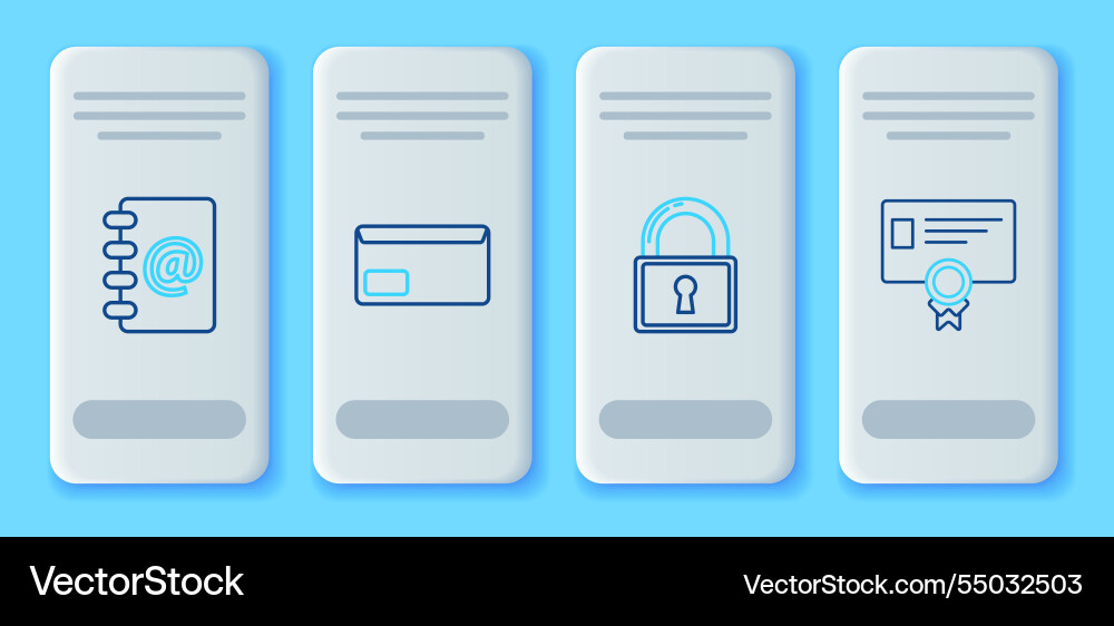 Set line envelope lock address book Set line envelope lock address book vector image