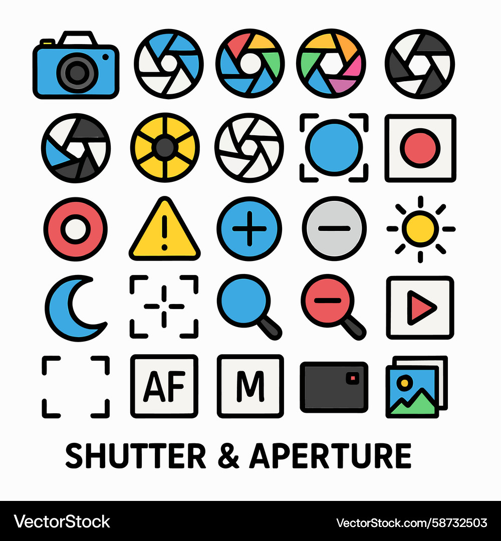 Shutter aperture camera icons Vector Image