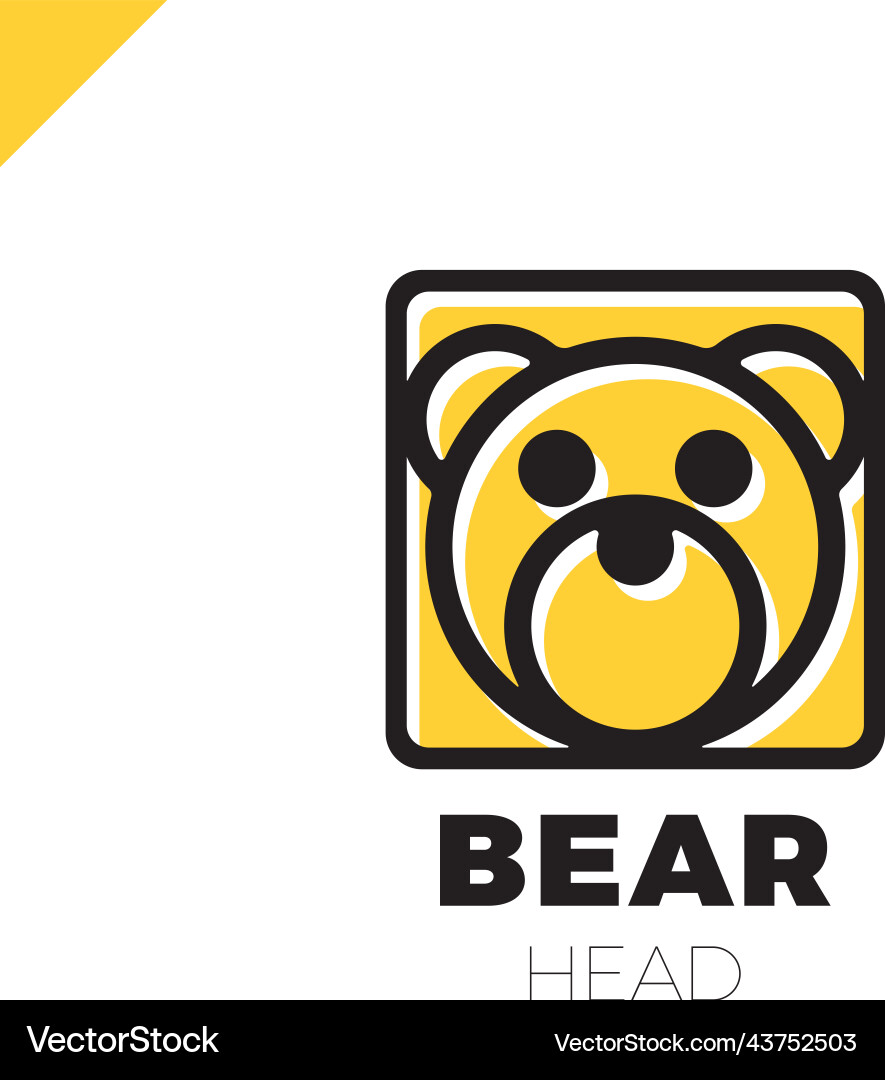 Simple line head bear in square with rounded vector image