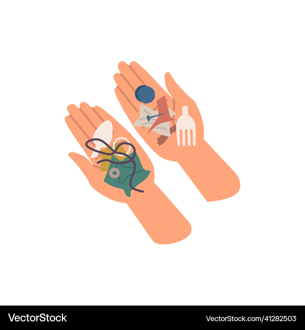 Trash in hands environmental pollution problem Trash in hands environmental pollution problem vector image