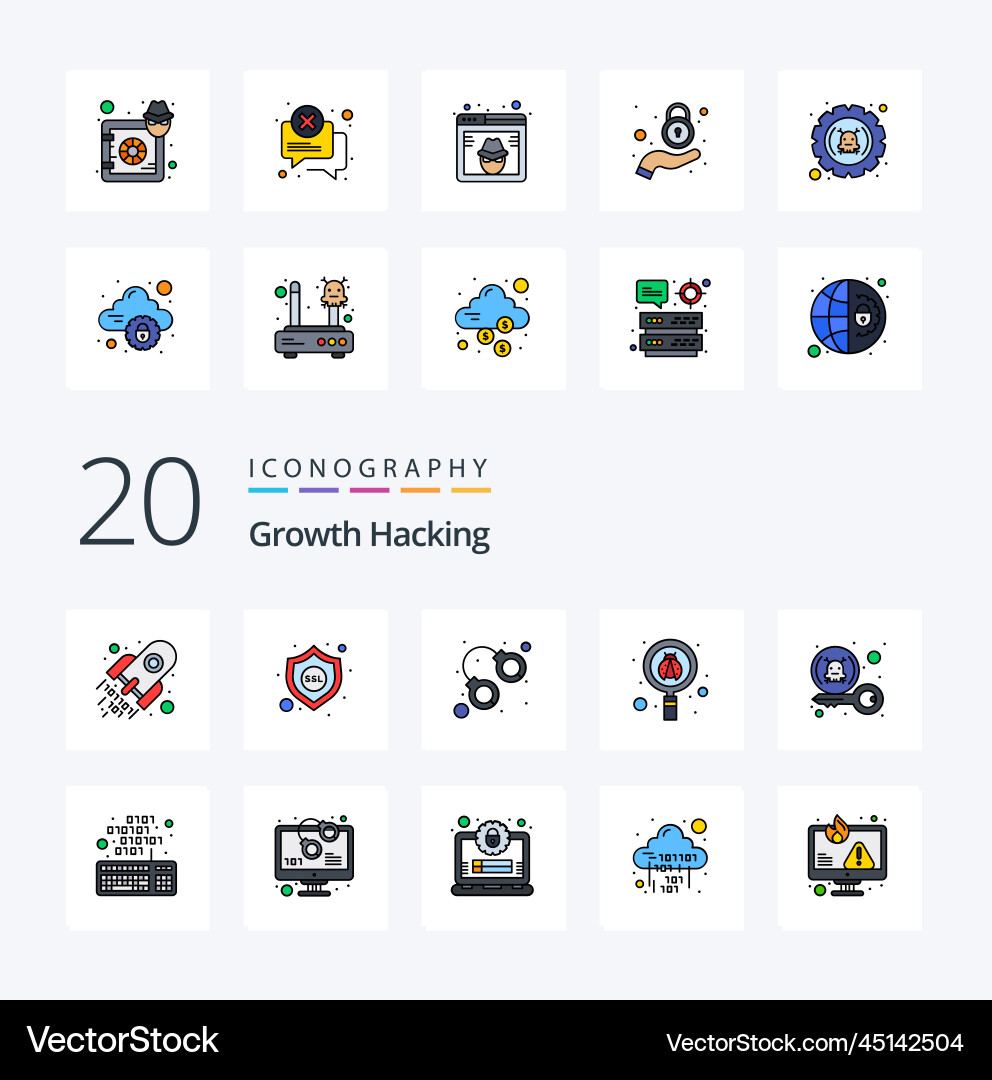 20 hacking line filled color icon pack like key vector image