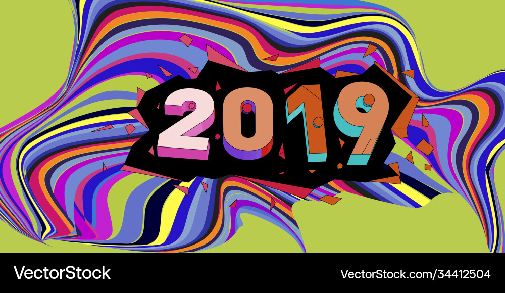 2021 new year text with wavy colorful line vector image