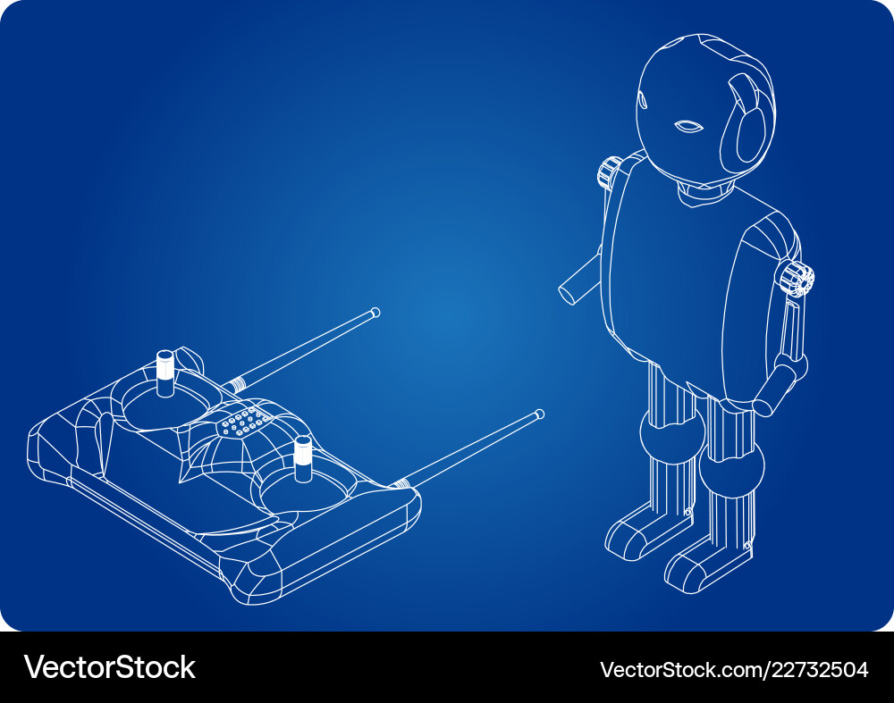 3d model of a robot and radio remote control Vector Image