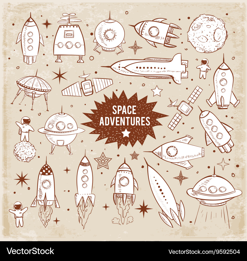 Collection of sketchy space objects vector image