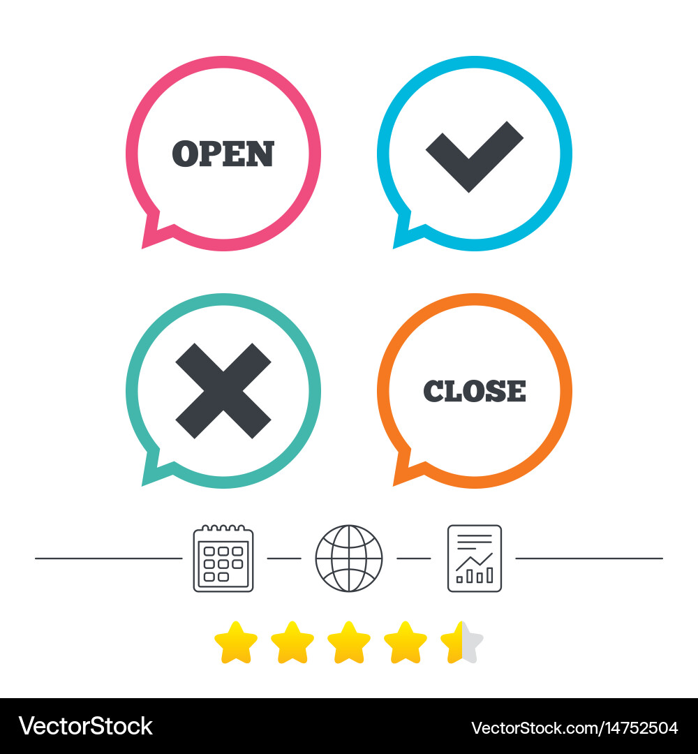 Open and close icons check or tick delete sign vector image