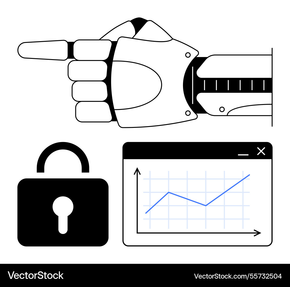 Robotic hand pointing with lock and growth chart Robotic hand pointing with lock and growth chart vector image