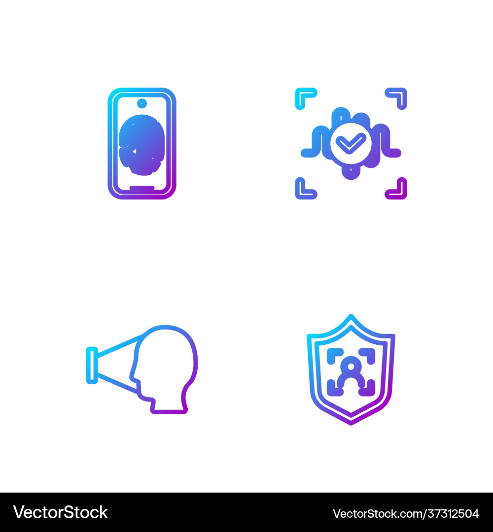 Set line shield face recognition mobile Vector Image