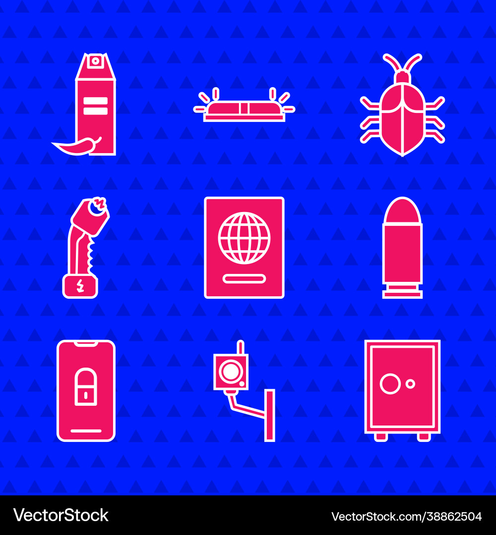 Set passport security camera safe bullet Set passport security camera safe bullet Vector Image