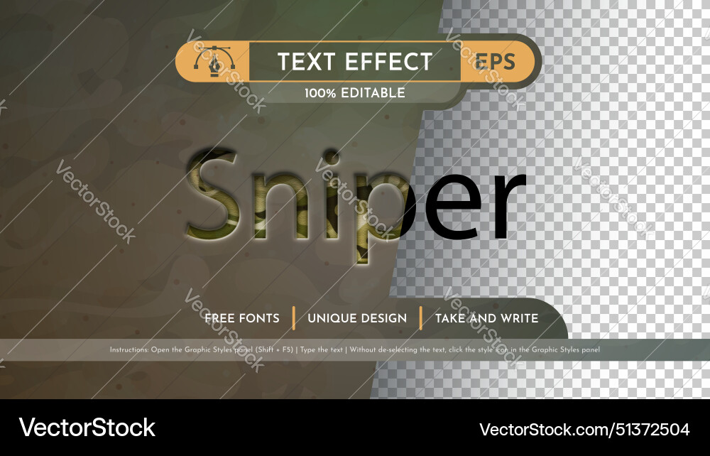 Sniper editable text effect graphic style Sniper editable text effect graphic style vector image