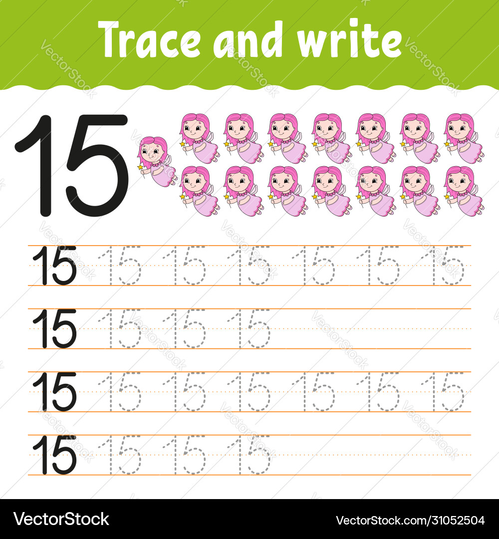 Trace and write number 15 handwriting practice Trace and write number 15 handwriting practice vector image