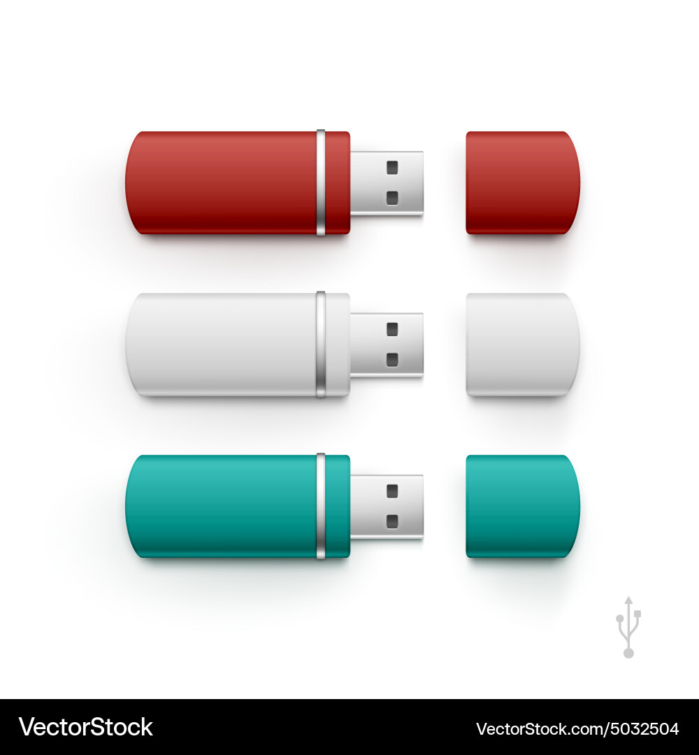 Usb flash drive stick memory set isolated vector image