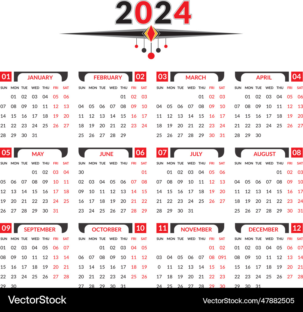 Date panel 2024 template Vector Image