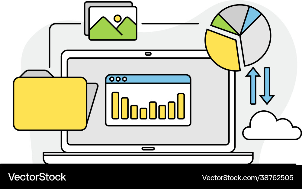 Desktop computer monitor with folder and graph Desktop computer monitor with folder and graph vector image