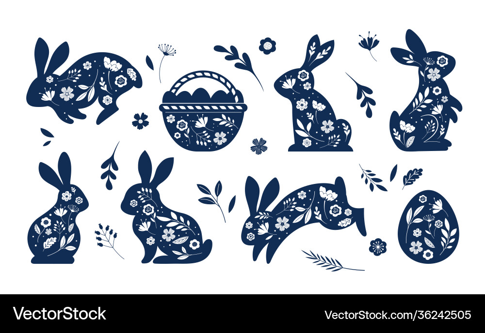 Easter Card with Bunnies and Eggs vector image