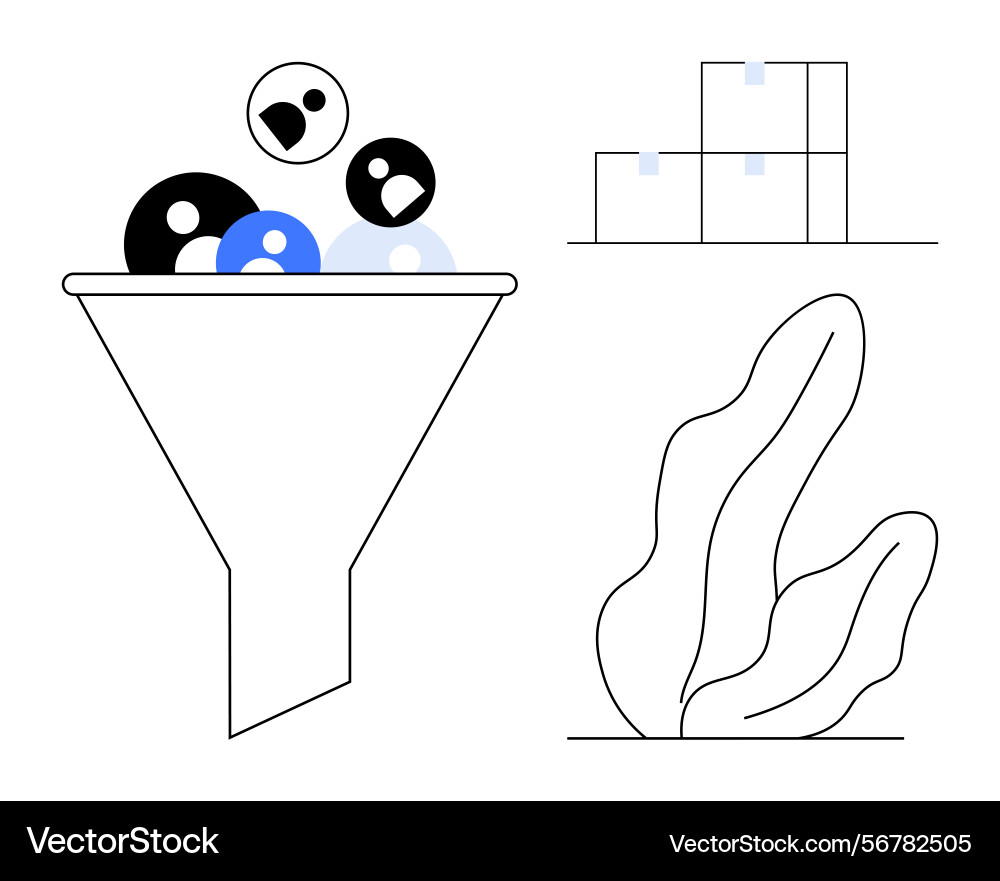 Funnel filtering users package boxes Funnel filtering users package boxes vector image