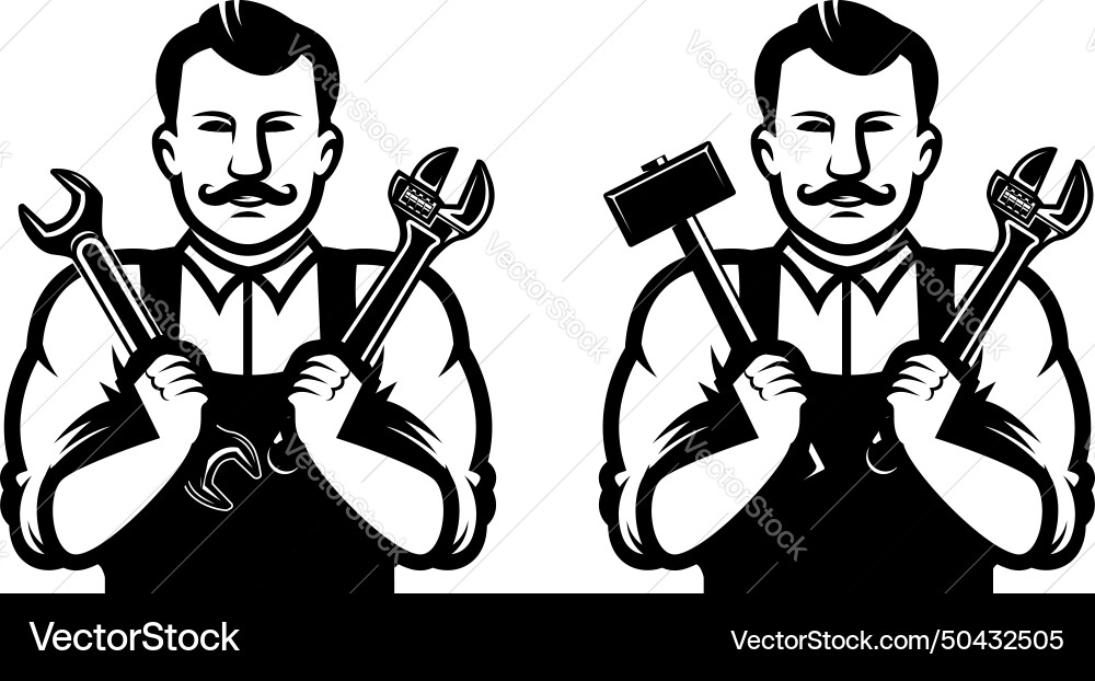 Mechanic with wrench design element for emblem Mechanic with wrench design element for emblem vector image